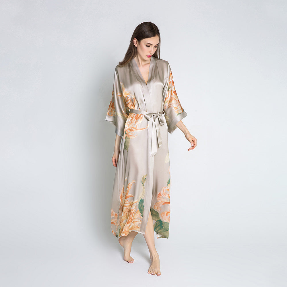 KIM+ONO Kimono Robe | Silk Kiku Long Kimono Robe | Silk | Willow | Long