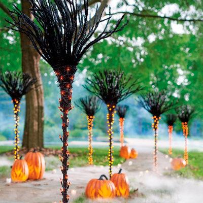 Pre-Lit Broomstick Pathway Markers, Set Of Three - Grandin Road