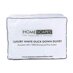 HOMESCAPES Super King Size 13.5 Tog Duvet, Luxury White Duck Down Duvet, 100% Cotton Anti Dust Mite & Down Proof Fabric, Anti Allergen, Washable at Home Winter Quilt