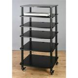 VTI Manufacturing AR406BB 4 Black Poles 6 Black Shelves With Caster AV Stand