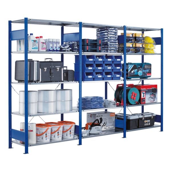 SCHULTE Lagertechnik Steckregal - Anbauregal, 100 x 40 x 200 cm, verzinkt/blau grau, 100x200x40 cm Image