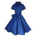 Vintage 40's 50's Style Rockabilly/Swing/PIN UP Cotton Evening Party Tea Dress Sizes 8-20 (Royal Blue, 14)