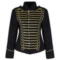 Ro Rox Ladies Emo Punk Goth Napoleon Military Drummer Parade Jacket - Black & Gold (UK 16)