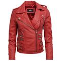 BRANDSLOCK Women's Leather Biker Jacket Waxed Lambskin Leather (XS, Red)