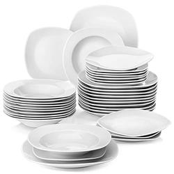 MALACASA Dinner Sets, 36-Piece Plate Set with 12-Piece Dinner Plate/Soup Plate/Dessert Plate, Light Grey White Porcelain Dinnerware Set, Service for 12, Series Elisa