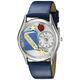 Whimsical Watches History Teacher Royal Blue Leather and Silvertone Unisex Quartz Watch with White Dial Analogue Display and Multicolour Leather Strap S-0640009