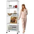 5 Tier Shelf Wire Shelving Units 72 Storage Rack Height Adjsutable Metal Shelves Standing Rack with 4 Hooks and Wheels for Home Garage Kitchen Silver