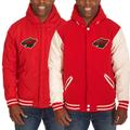 Men's JH Design Red Minnesota Wild Reversible Fleece Varsity Hooded Jacket