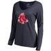 Women's Fanatics Branded Navy Boston Red Sox Splatter Logo Long Sleeve V-Neck T-Shirt