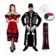 HALLOWEEN COUPLES COSTUMES - DAY OF THE DEAD FANCY DRESS HALLOWEEN COUPLES COSTUMES - SIZE: MENS: XXLARGE | LADIES: XXLARGE