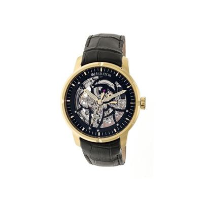 Heritor Ryder Skeleton Dial Leather-Band Watch Gol...