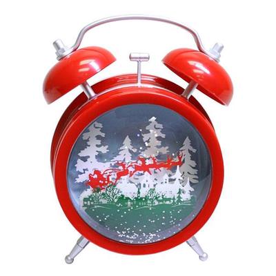 Roman 59869 - mus 7.5"santa scene alarm clk Christmas Glass Globes