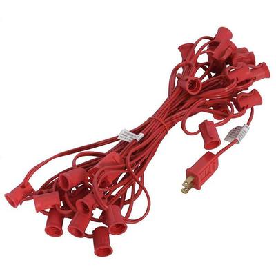 Vickerman 360620 - 25 Light 25' Red Wire Fused Plug Empty C9 Christmas Light String Set with 12" Spacing