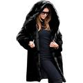 Aox Women Casual Winter Coat Fluffy Faux Fur Hood Warm Thicken Outdoor Jacket Plus Size Anorak (12, Black)