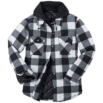 Men's Hooded Flannel Shirt Jacket (Size M) White/B...