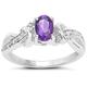 The Amethyst Ring Collection: Sterling Silver Oval Amethyst & Diamond Engagement Ring with Cross over Diamond set Shoulders (Size V)