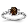 925 Sterling Silver Oval Polished Open back Diamond and Smoky Quartz Ring Size N 1/2 Measures 2mm Wide Jewelry Gifts for Women