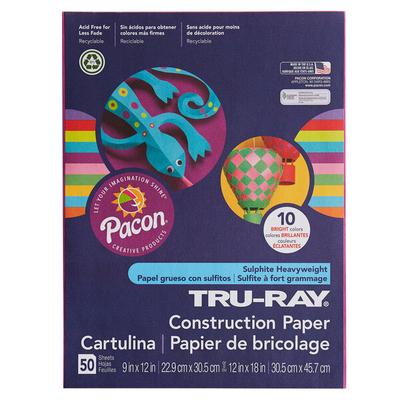 Pacon 102940 Tru-Ray 9" x 12" Assorted Bright Color Pack of 76 lb. Construction Paper - 50 Sheets