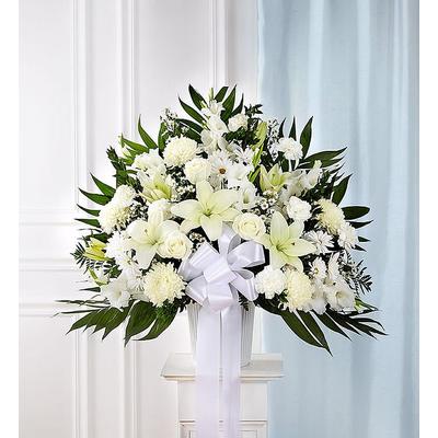 1-800-Flowers Flower Delivery Heartfelt Sympathies White Funeral Standing Basket Small