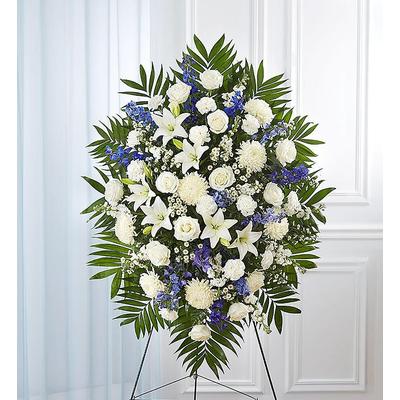 1-800-Flowers Flower Delivery Blue & White Funeral Standing Spray Medium | Happiness Delivered To Their Door