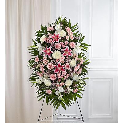 1-800-Flowers Flower Delivery Pink & White Funeral Standing Spray Small | Happiness Delivered To Their Door