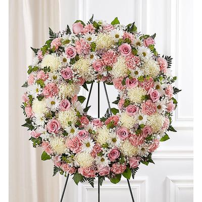 1-800-Flowers Flower Delivery Serene Blessings Standing Wreath - Pink & White Large | Happiness Delivered To Their Door