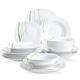 VEWEET 'Aviva' 24-Piece Dinner Set Porcelain Combination Sets Ivory White Green Lines China Tableware Set with Bowl Set and Plates Set Service for 6