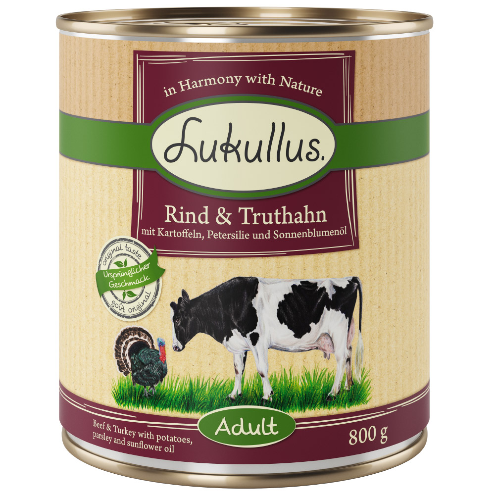 Lukullus 12 x 800 g Alimento umido per cani - Manzo & Tacchino