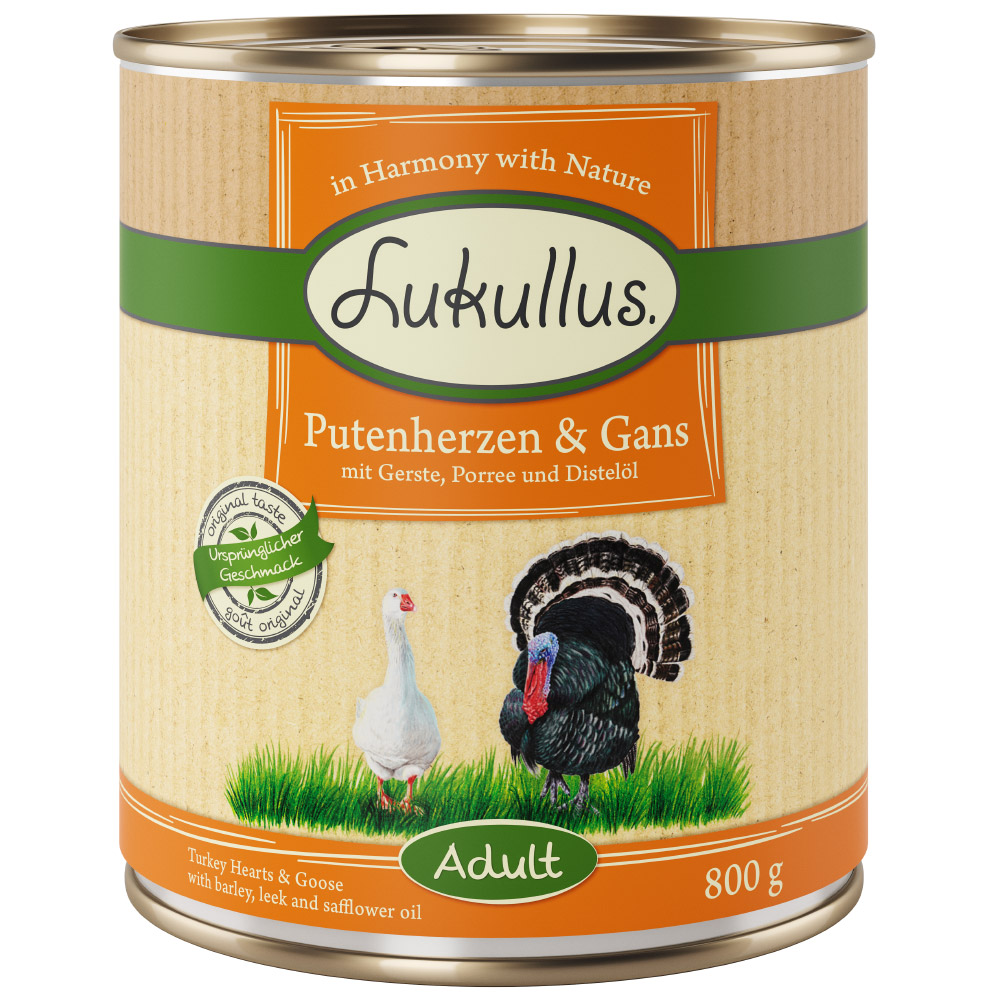 Lukullus 12 x 800 g Alimento umido per cani - Cuori di Tacchino & Oca
