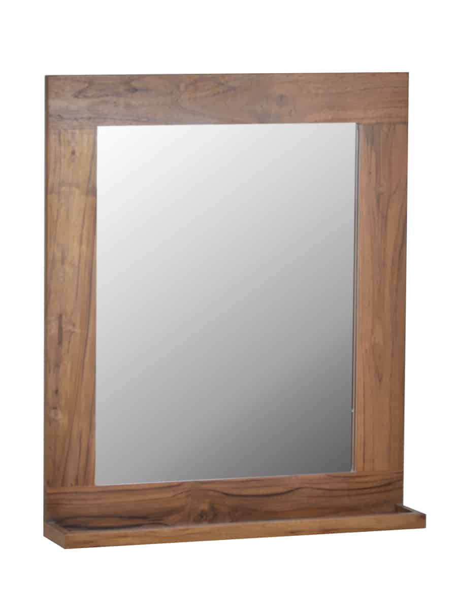 MiaMöbel Bad Spiegel mit Ablage Glas, Massivholz Teak Modern Indien Indisch Image