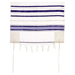 Acrylic Tallit Prayer Shawl with Tzitzit, Blue and Silver Stripes, 160 x 110 centimetres