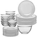 10 Person Luxury Glass Bella Perle Crockery Plate & Bowl Set with Salad Bowl