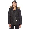Roman Originals Women's Short Parka Coat with Hood - Ladies Autumn Winter Casual Everyday Faux Fur Hood - Black - Size 12