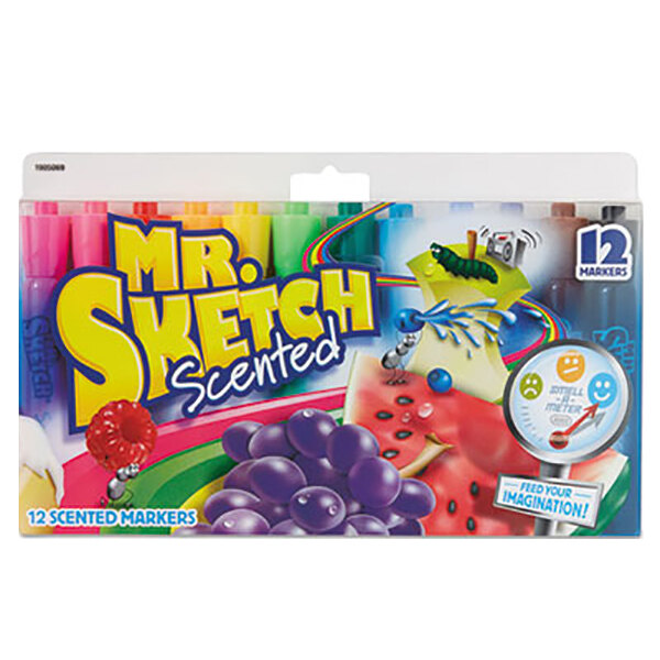 Mr. Sketch 1905069 Assorted Color Chisel Tip Scented Watercolor Marker Set - 12/Pack