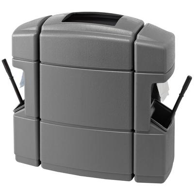 Commercial Zone 758703 Islander Waste 'N Wipe 40 Gallon Dark Gray Rectangular Open Top Trash Can with 2 Paper Towel Dispensers, 2 Squeegees, and 2 Windshield Wash Stations