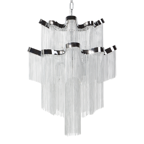 Kronleuchter Silber Metall 6-flammig Wasserfall-Optik Glamour Stil mit Kettten Wohnzimmer Schlafzimmer Esszimmer Flur Eingang