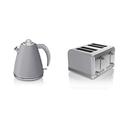 Swan Kitchen Appliance Stylish Retro Set - Grey 1.5 Litre JUG Kettle & Grey 4 Slice Toaster Set