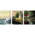 YEESAM ART New Paint by Numbers for Adults Set Pack of 3 Multi Pack Pieces Panels Canvas - Seaside Cabin Lighthouse 3 x 16 * 20 inches Linen Canvas - DIY Digital Painting by Numbers Kits (with Frame)