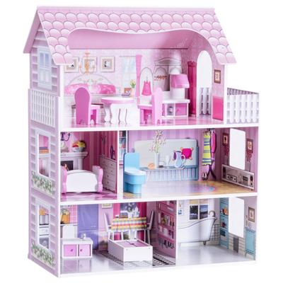 Costway 28 Inch Pink Dollhouse with Furniture