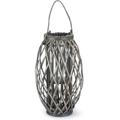 Large Grey Wash Willow Candle Lantern Rope Handle Glass Jar 49cm Tall