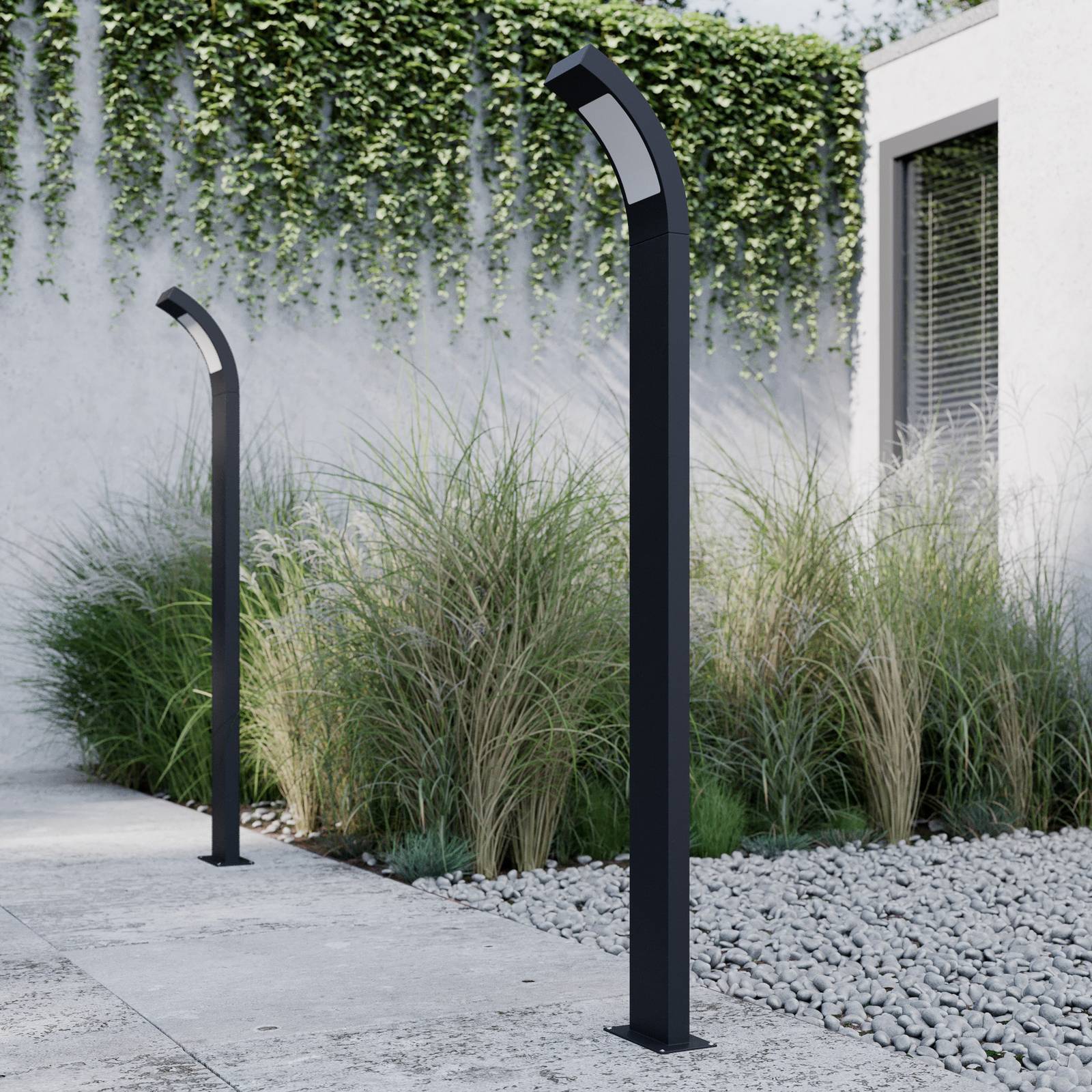 LED Wegeleuchte Juvia Lucande, schwarz, Aluminium, Modern, LED Außenleuchte