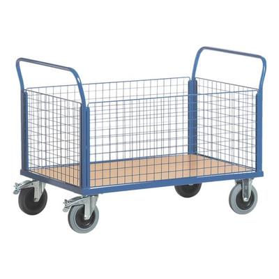 ROLLCART Gitter-Vierwandwagen 120x77 cm Holz-Ladefläche blau, 137x99x80 cm