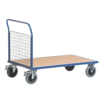 Gitter-Stirnwandwagen 100x70 cm Holz-Ladefläche blau, ROLLCART, 112x99x70 cm