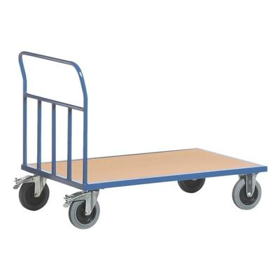 Rohr-Stirnwandwagen 85x50 cm Holz-Ladefläche blau, ROLLCART, 97x95x50 cm