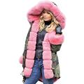 Roiii Women Winter Warm Thick Faux Fur Coat Hood Parka Long Jacket Size 8-20 (12,Pink)