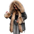 Roiii Women Winter Warm Thick Faux Fur Coat Hood Parka Long Jacket Size 8-20 (20,Brown)