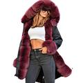 Roiii Women Winter Warm Thick Faux Fur Coat Hood Parka Long Jacket Size 8-20 (10,Wine Red)