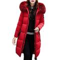 HOMEBABY Women Warm Down Lammy Jacket Ladies Thick Parka Overcoat Winter Windbreaker Outwear Casual Long Hoodies Coat Hooded Pocket Long Cotton Coat Elegant Cardigans (UK:16-18, Red)