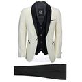 Mens 3 Piece Suit Tuxedo Ivory Cream Wedding Party Tailored Fit Black Shawl Lapel Dinner Jacket[TUX-SUIT-3039-9-CREAM,Cream,UK/US 46 EU 56,Trouser 40"]