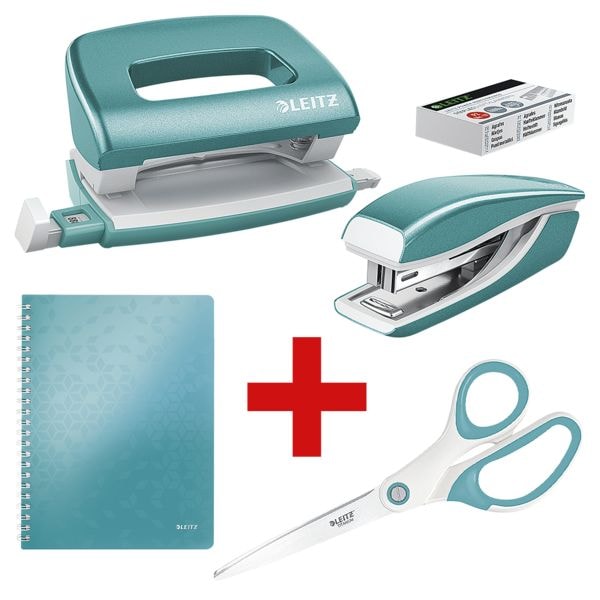 Leitz Starter-Set »WOW - Arbeitsplatzausstattung« (Locher, Heftgerät mit Heftklammern, blau Image